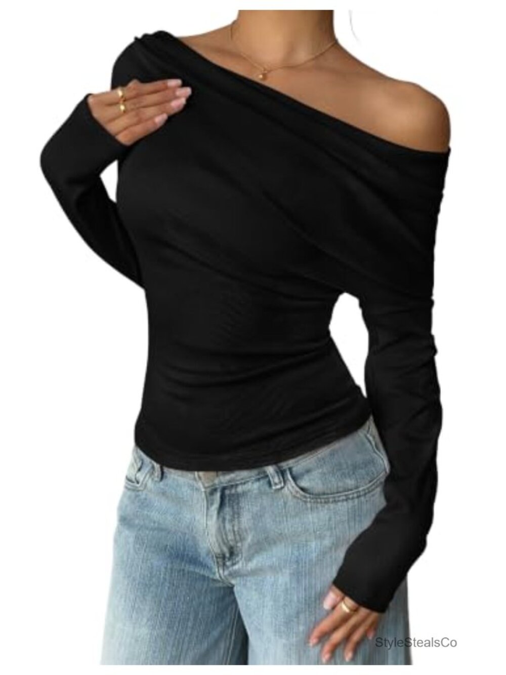 Off Shoulder Long Sleeve Ruched Slim Fit Y2K Going Out Top